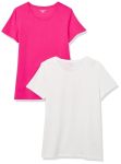 Amazon Essentials Women's Regular-fit Short-sleeve T-Shirt Crewneck And V-neck Options Pack Of 2 Bright Pink white Small