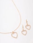 Goldair Gold Diamante Heart Necklace & Earring Jewellery Set