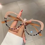 CAT Eye Cross Frame Clear Lens Glasses Color Block Fashion Decorative Glasses Computer Spectacles For Women