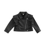 Short Black Pleather Jacket With Side Frill 6-7Y - The Purple Lovey