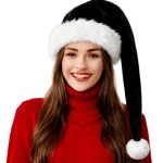 Ankelesz Plush Black Santa Hat Christmas Hat For Adults Unisex Long Xmas Halloween Costume Parties