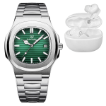 Waterproof Men's Quartz Watch With Green Dial And Wireless Earbuds Gift Set