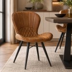 Tan Shell Back Buffalo Leather Dining Chair