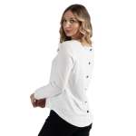 Back Button Detail Long Sleeve Top - Off White L xl