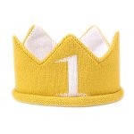 Lddcx Yellow 1 Year Old Party Hat Baby Crown Baby First Birthday Party Knitted Hat 1ST Crown Headband. MZ8 Yellow