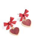Goldair Gold Red Coated Metal Bow Drop Heart Stud Earrings