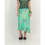 Satin Print Skirt In Green Based Floral - M