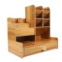 Wooden Desk Stationary Organizer Multifunctional With Drawer And Pen Holder