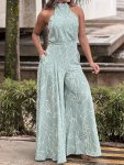 Abstract Print Wide Leg Jumpsuit Elegant Sleeveless Jumpsuit For Spring & Summer Women's Clothing