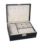 Zs - Compact Pu Leather Double Layer Lockable Jewelry Storage Box Organizer-tiered Tray - White