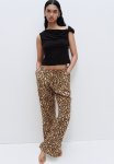 Low-waisted Drawstring Trousers - Beige & Leopard Print