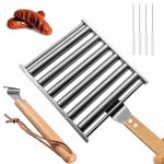 Znorso Hotdog Roller Grill Stainless Steel Sausage Roller Rack With Wood Handle Bbq Hot Dog Roller For Grill Hot Dog Roller Bask