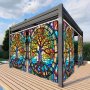 Waterproof Outdoor Patio Curtain With Colorful Tree Of Life Design - Round Window Sunshade Durable Polyester Machine Washable - Perfect For Garden Veranda And