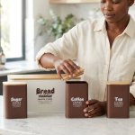 4-PIECE Metal Bread Box Set With Bamboo Cutting Board Lid