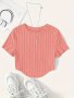 Solid Ribbed Crop T-Shirt Casual Crew Neck Short Sleeve Top Women's Clothing