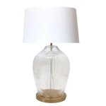 Fluted Glass Table Lamp With White Linen Shade - Chrome