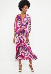 Pleated Printed Midi Dress - Magenta