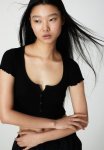 Button-front Pointelle Jersey Top - Black
