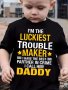 I'm The Luckiest Letters Print Boy's Creative T-Shirt Kids Casual Short Sleeve Crew Neck Comfy Summer Tee Tops