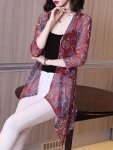 Opel Open Front Floral Print Tunics Vacation Boho Lightweight 3 4 Sleeve Tunics Women's Clothing