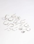 Silver Textured Glitter Hoop Earring 8-PACK