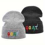 1PC "goat" Embroidered Beanie Cap Unisex Outdoor Elastic Warm Knitted Hat Fashionable Wear Accessory Pullover Hat