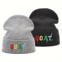 1pc "GOAT" Embroidered Beanie Cap Unisex Outdoor Elastic Warm Knitted Hat Fashionable Wear Accessory Pullover Hat