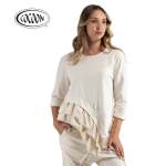 Asymmetric Frill Corduroy Sweat Top - Cream M