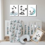 Cot Duvet Bedding Panda Dove Blue Panda On The Moon