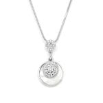 Silver Tone Round Pendant With Acrylic Pearl Inlay And Clear Crystals