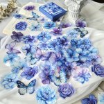 60PCS Holographic Plant & Butterfly Stickers - Mixed Colors Self-adhesive For Scrapbooking Journals & Diy Crafts