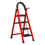Round Headed 4 Step Ladder With Safety Buckle Tool Rack