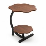 Modern 2-TIER Flower-shaped Side Table With Black Metal Frame Brown