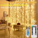1PC USB Powered Curtain String Lights With Remote - 100 200 300 LED Window Fairy Lights For Wedding Party Home Garden Bedroom In