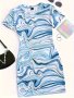 Marble Print Crew Neck Dress Casual Short Sleeve Slim Fit MINI Dress For Spring & Summer Women's Clothing