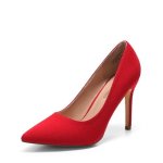 Dream Pairs Women's Closed Toe High Heels Dress Pointed Toe Wedding Pump Shoes Size 10 Red suede