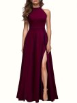 Mock Neck Sleeveless Slim Dress Elegant Split Maxi Solid Dress For Party & Banquet Women's Clothing Wedding Occasion Engagement