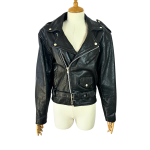 Black Vintage Leather Biker Jacket - XS