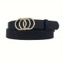 Chic Vintage-inspired Women's Faux Leather Belt With Triple O-ring Buckle - Perfect For Jeans Dresses & Shirts