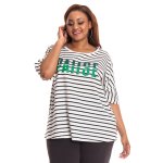 Donnay Plus Size Lounge Novelty Stripe Tee - Cream & Black