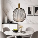 Black Metal Wire Cage Pendant Light For Dining Room