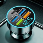 USB Car Charger With 5 Ports For Pd And QC3.0 Fast Charging Voltage Detection And Digital Display - Charge Multiple Devices Simu