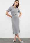Plain Polo Neck Lurex Knitwear Dress - Gray