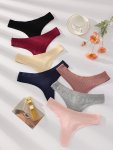 7PCS Solid Seamless Thongs Sexy Comfy Breathable Stretchy Intimates Panties Women's Lingerie & Underwear