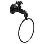 Farmhouse Bathroom Decor Garini Rustic Water Spigot Towel Holder Black Metal Hand Towel Holder For Bathroom Living Room Toilet.