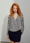 Wrapover Satin Blouse - Black Striped