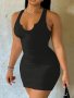 Solid Color Notched Neck Tank Dress Sexy Sleeveless Bodycon Dress For Spring & Summer Women's Clothing