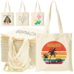 Viobepass 60 Pack Canvas Tote Bag Bulk 13X15 Inch Sublimation Blanks Canvas Tote With Handles For Diy Projects Heat Transfer Vin