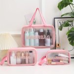 Large Pink Pvc Toiletry Bag - Waterproof Spacious Cosmetic Organizer With Handle For Travel