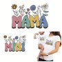 2PCS Colorful Flower Mama MINI Series Iron On Transfers Iron On Decals Patches Heat Transfer Design Stickers For Clothing T-Shirt Pillow Covers Jackets Clothes